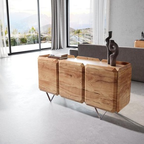 Sideboard Kiano 145 cm Akazie Natur 3 Türen V-Fuß Edelstahl Raumteiler, Sideboards