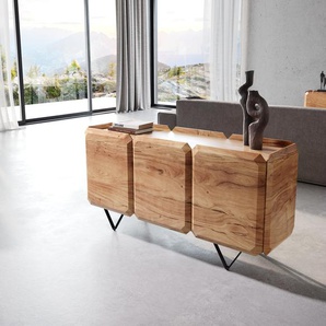 Sideboard Kiano 145 cm Akazie Natur 3 Türen V-Fuß Schwarz Raumteiler, Sideboards