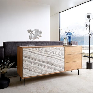 Sideboard Kleo 147 cm Akazie Natur 2 Türen 3 Schübe Winkelfuß Metall Schwarz, Sideboards