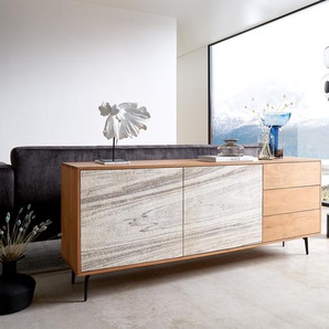 Sideboard Kleo 175 cm Akazie Natur 2 Türen 3 Schübe Winkelfuß Metall Schwarz, Sideboards