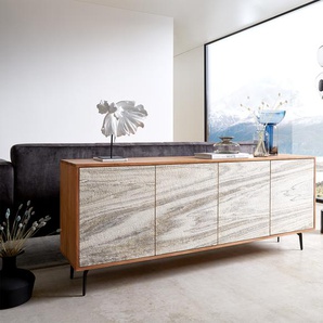 Sideboard Kleo 175 cm Akazie Natur 4 Türen Winkelfuß Metall Schwarz, Sideboards