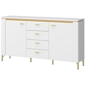 Sideboard Lazio, weiß/gold,155 cm, inkl. Beleuchtung