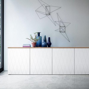 Sideboard Lena 220 cm - Weiß mit Eiche Artisan - auf Bodenplatte