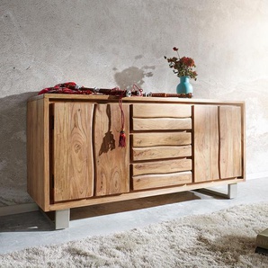 Sideboard Live-Edge 147 cm Akazie Natur 3 Schübe 2 Türen, Sideboards, Baumkantenmöbel, Massivholzmöbel, Massivholz