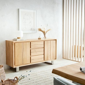 Sideboard Live-Edge 150 cm Eiche Natur 3 Schübe 2 Türen, Sideboards, Baumkantenmöbel, Massivholzmöbel, Massivholz