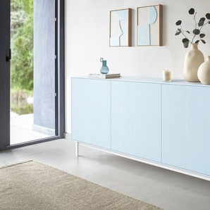 Sideboard Maxi 150 cm - Kalkbleu mit gemusterter Front - Metalluntergestell Weiß