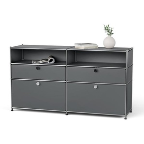 Sideboard Metall CN3 mit 2 Klappenfächern, 2 Schubladen und 2 offenen Fächern, grau