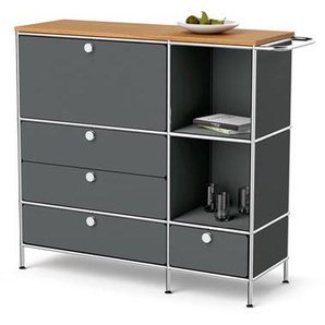 Sideboard Metall »CN3« mit Holzplatte, 1 Klappenfach und 4 Schubladen, grau