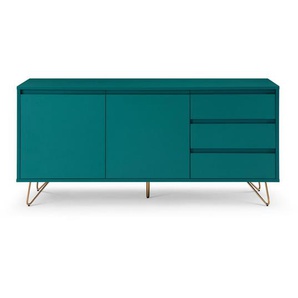Sideboard mit 2 Türen und 3 Schubladen, Sideboard aus MDF, Beine aus Metall mit Messinglegierung - Kommode, Anrichte