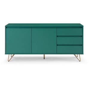 Sideboard mit 2 Türen und 3 Schubladen, Sideboard aus MDF, Beine aus Metall mit Messinglegierung - Kommode, Anrichte