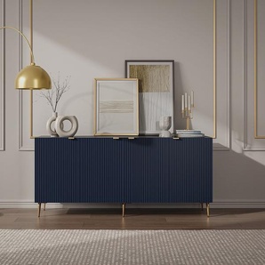 Sideboard mit 4 Türen - MDF & Stahl - Blau & Goldfarben - YESINIA