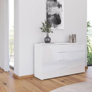 Sideboard mit Glas 140 x 81 x 42cm Weiß/Alpinweiß