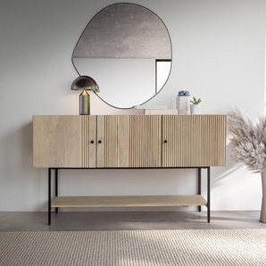 Sideboard Nencia 165 cm  Mango White Wash Metall Schwarz 3 Türen, Sideboards