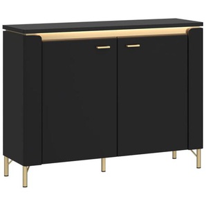 Sideboard Norica, schwarz/gold, inkl. Beleuchtung, Breite 110 cm