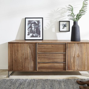 Sideboard Odon 175x45 cm Natur Teak 2 Türen 3 Schubfächer, Sideboards