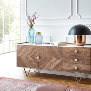 Sideboard Pacino 175 cm Sheesham Natur Steinplatte Weiß, Sideboards