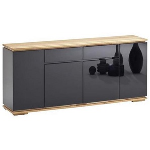 Sideboard, Schwarz, Eiche, Holzwerkstoff, Asteiche, Eiche, massiv, 4 Fächer, 2 Schubladen, 182x81x40 cm, Beimöbel erhältlich, Wohnzimmer, Kommoden & Sideboards, Sideboards