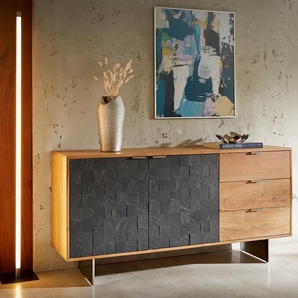 Sideboard Teele 147 cm Akazie Natur Schiefer 2 Türen 3 Schubfächer Fuß schwebend Edelstahl, Sideboards