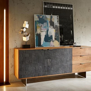 Sideboard Teele 175 cm Akazie Natur Schiefer 2 Türen 3 Schubfächer Fuß schwebend Edelstahl, Sideboards