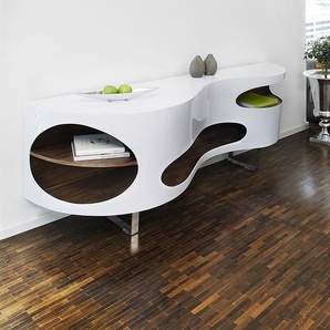 Sideboard Toukley 200 x 50cm Weiß/Walnuss Dekor/Hochglanz Weiß
