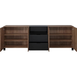Sideboard TRENDTEAM Kendo Sideboards Gr. B/H/T: 227 cm x 78 cm x 40 cm, 2, braun (eiche kraft tabak, schwarz matt melamin) Sideboards Anrichte Eiche, hellbraun matt, Breite 227 cm, Höhe 78 cm