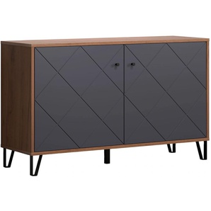 Sideboard TRENDTEAM Montez Sideboards Gr. B/H/T: 123 cm x 76 cm x 40 cm, schwarz (eiche kraft gold melamin, graphite tiefzieh) Sideboards außergewöhnliches Design mit strukturierten Fronten, Soft-Close