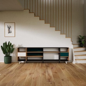 Sideboard Weiß - Designer-Sideboard: Schubladen in Blaugrün - Hochwertige Materialien - 228 x 72 x 34 cm, Individuell konfigurierbar