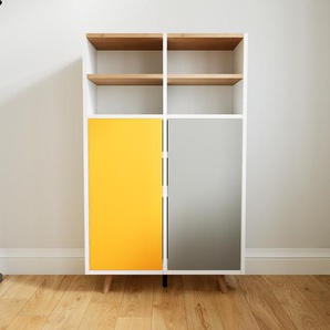 Sideboard Weiß - Designer-Sideboard: Türen in Grau - Hochwertige Materialien - 79 x 129 x 34 cm, Individuell konfigurierbar