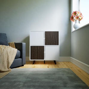 Sideboard Weiß - Designer-Sideboard: Türen in Nussbaum - Hochwertige Materialien - 79 x 91 x 34 cm, Individuell konfigurierbar