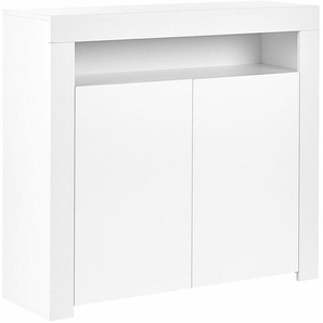 Sideboard Weiß mdf u. Faserplatte Halbhoch Schmal mit LED-Beleuchtung Schränken Fach Modern Konsolentisch Schlafzimmer Wohnzimmer Aufbewahrung