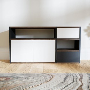 Sideboard Weiß - Sideboard: Schubladen in Graphitgrau & Türen in Weiß - Hochwertige Materialien - 115 x 60 x 34 cm, konfigurierbar
