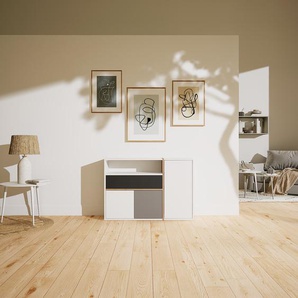 Sideboard Weiß - Sideboard: Schubladen in Graphitgrau & Türen in Weiß - Hochwertige Materialien - 115 x 80 x 34 cm, konfigurierbar