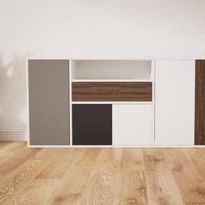 Sideboard Weiß - Sideboard: Schubladen in Nussbaum & Türen in Weiß - Hochwertige Materialien - 190 x 79 x 34 cm, konfigurierbar
