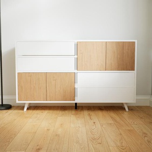 Sideboard Weiß - Sideboard: Schubladen in Weiß & Türen in Eiche - Hochwertige Materialien - 151 x 91 x 34 cm, konfigurierbar