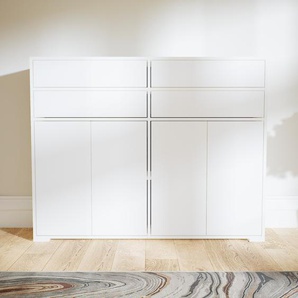 Sideboard Weiß - Sideboard: Schubladen in Weiß & Türen in Weiß - Hochwertige Materialien - 151 x 119 x 34 cm, konfigurierbar