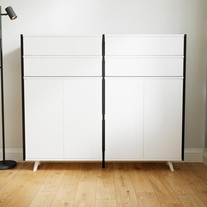 Sideboard Weiß - Sideboard: Schubladen in Weiß & Türen in Weiß - Hochwertige Materialien - 151 x 129 x 34 cm, konfigurierbar