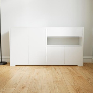 Sideboard Weiß - Sideboard: Schubladen in Weiß & Türen in Weiß - Hochwertige Materialien - 151 x 81 x 34 cm, konfigurierbar