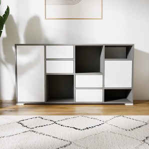 Sideboard Weiß - Sideboard: Schubladen in Weiß & Türen in Weiß - Hochwertige Materialien - 156 x 81 x 34 cm, konfigurierbar