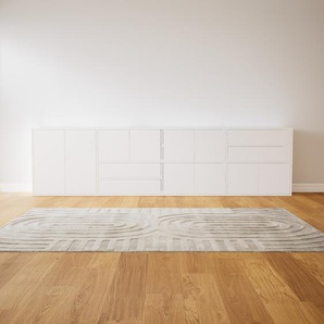 Sideboard Weiß - Sideboard: Schubladen in Weiß & Türen in Weiß - Hochwertige Materialien - 300 x 80 x 34 cm, konfigurierbar