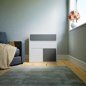 Sideboard Weiß - Sideboard: Schubladen in Grau & Türen in Grau - Hochwertige Materialien - 77 x 79 x 34 cm, konfigurierbar