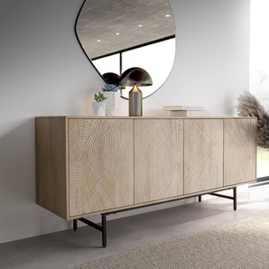 Sideboard Wiara 180 cm Mango White Wash Metall Schwarz 4 Türen, Sideboards