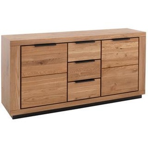 Sideboard, Wildeiche, Metall, Wildeiche, massiv, 2 Fächer, 3 Schubladen, 163x80x40 cm, FSC Mix, stehend, Schlafzimmer, Schlafzimmer Kommoden