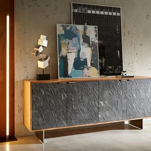 Sideboard Teele 175 cm Akazie Natur Schiefer 4 Türen Fuß schwebend Edelstahl, Sideboards