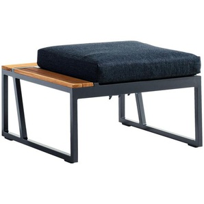 Sieger Loungehocker , Grau , Holz, Metall , Teakholz , rechteckig , 69x33x69 cm , erweiterbar (Typenauswahl), klappbar , Loungemöbel, Lounge-Hocker
