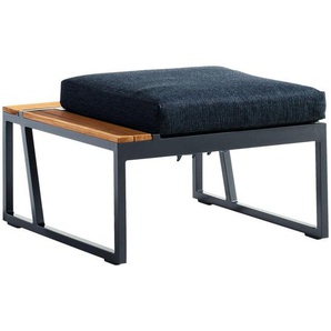 Sieger Loungehocker, Grau, Holz, Metall, Teakholz, rechteckig, 69x33x69 cm, erweiterbar (Typenauswahl), klappbar, Loungemöbel, Lounge-Hocker