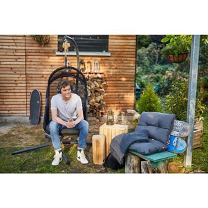 Siena Garden Hängesessel , Schwarz , Metall, Kunststoff, Textil , Uni , Füllung: Polyester , 123x195x106 cm , wetterbeständig, Rückenlehne umklappbar , Gartenmöbel, Hängesessel