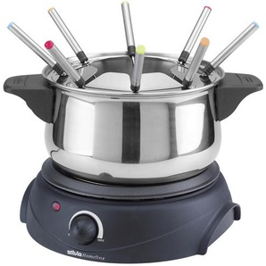 Silva Schneider Fondue-Set, Schwarz, Edelstahl, Metall, Kunststoff, 19 cm, wärmeisolierte Griffe, Spritzschutz, regelbares Thermostat, leichte Reinigung, Betriebskontrollleuchte, Gabelhalterung, Spritzschutz mit integrierter Überhitzungsschutz,