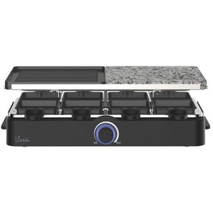 Silva Schneider Raclette-Grill, Schwarz, Edelstahl, Metall, Kunststoff, Stein, 44.8x14.5x22.7 cm, Kontrollleuchte, Tragegriff, antihaftbeschichtete Raclette-Pfännchen, abnehmbare Steinplatte, regelbarer Thermostat, Wendegrillplatte, rutschfeste Füße,