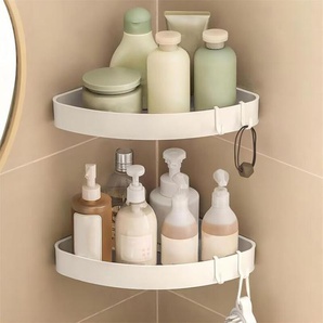 Sinbinta - 2 Stück Duschablage Ohne Bohren, Eckregal Dusche mit 4 Haken, Badezimmer Regal für Bad Küche Toilette Organizer