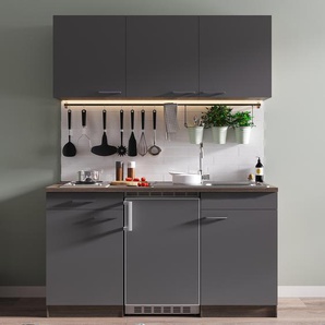 Single-Küchenzeile Oliver I 150cm Grau/Grau/Eiche Dunkel Dekor Kochplatte